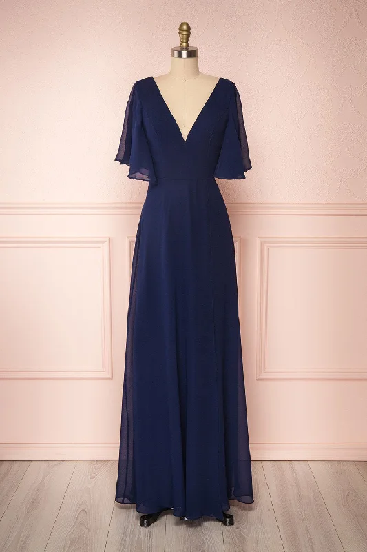 budget-friendly bridesmaid dresses for weddings-Adelphia Navy | V-Neck Chiffon Maxi Dress budget-friendly bridesmaid dresses for weddings-Adelphia Navy | V-Neck Chiffon Maxi Dress