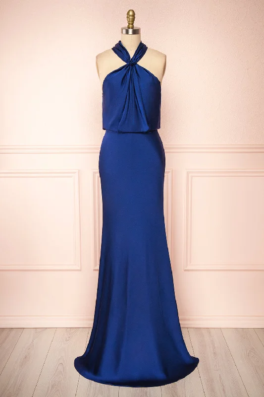 Bridesmaid dress: best color palettes ideas -Jinny Navy | Satin Halter Maxi Dress