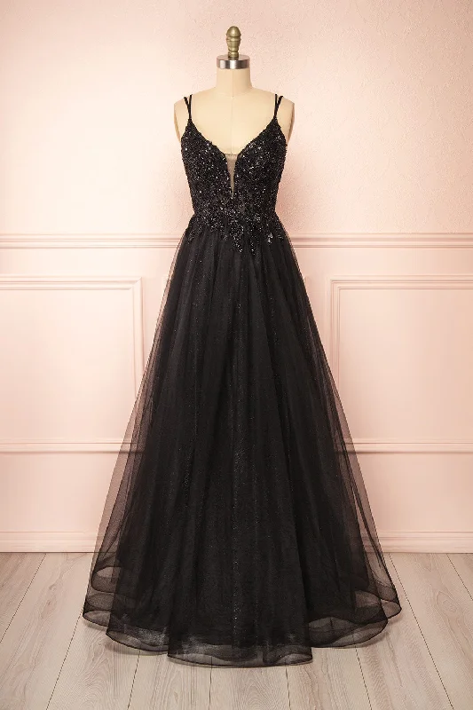 Bridesmaid dress strapless design styles -Aethera Black | Sparkling Beaded A-Line Maxi Dress Bridesmaid dress strapless design styles -Aethera Black | Sparkling Beaded A-Line Maxi Dress