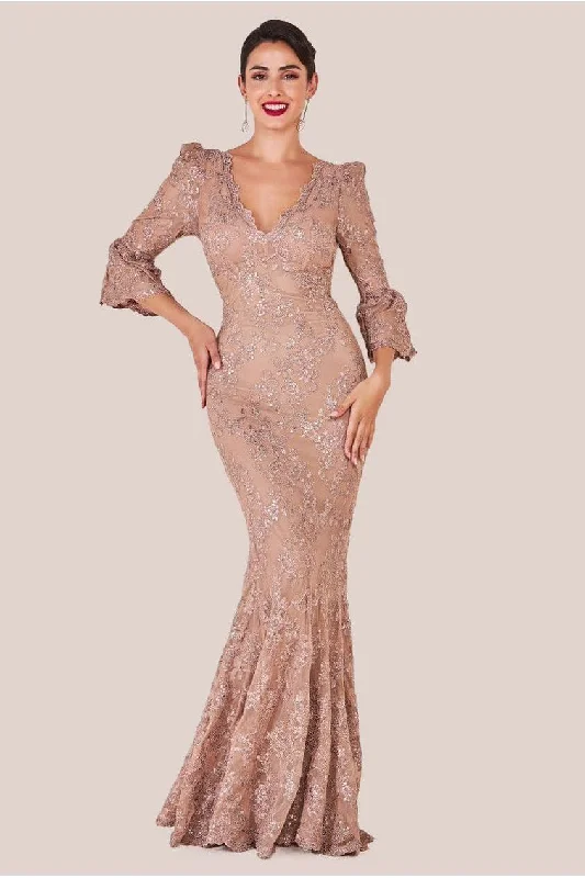 Bridesmaid dress asymmetrical hemline styles -Goddiva Scalloped Lace Maxi Dress - Champagne Bridesmaid dress asymmetrical hemline styles -Goddiva Scalloped Lace Maxi Dress - Champagne