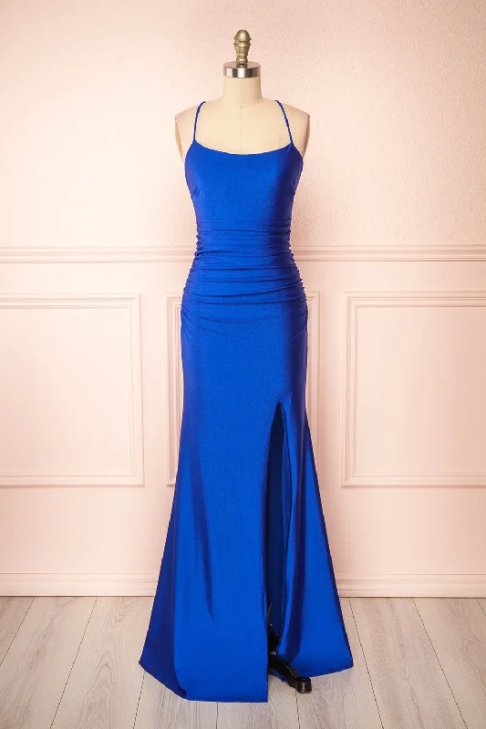 Bridesmaid dress in emerald green colors -Sonia Blue | Mermaid Maxi Dress w/ Slit