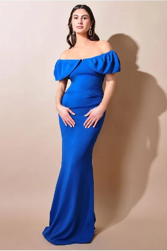 Dress for bridesmaid attractive styles online -Scuba Crepe Pleated Bardot Maxi - Royalblue by Goddiva Dress for bridesmaid attractive styles online -Scuba Crepe Pleated Bardot Maxi - Royalblue by Goddiva
