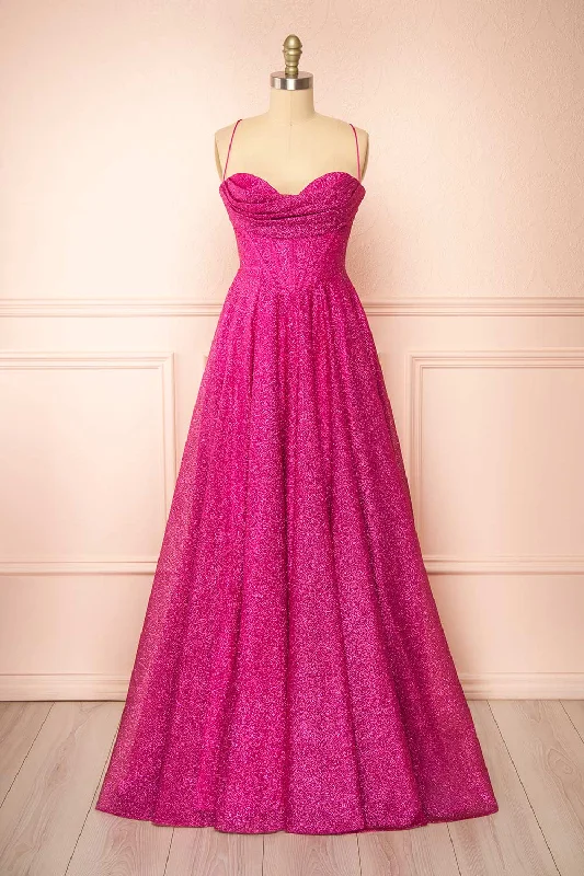 Bridesmaid dress balances proportions well -Lexy Fuchsia | Sparkly Cowl Neck Maxi Dress Bridesmaid dress balances proportions well -Lexy Fuchsia | Sparkly Cowl Neck Maxi Dress