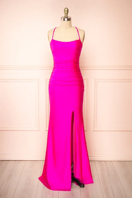 Bridesmaid dress with leather jacket style -Sonia Fuchsia | Mermaid Maxi Dress w/ Slit Bridesmaid dress with leather jacket style -Sonia Fuchsia | Mermaid Maxi Dress w/ Slit
