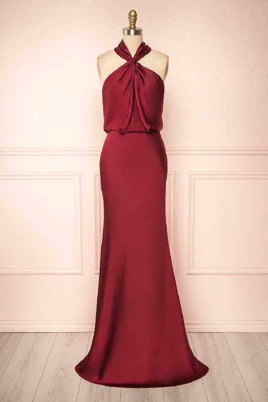 Bridesmaid dress: personal style choice guide -Jinny Burgundy | Satin Halter Maxi Dress Bridesmaid dress: personal style choice guide -Jinny Burgundy | Satin Halter Maxi Dress