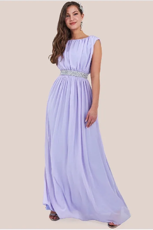 glamour-filled sequin bridesmaid dresses-Goddiva Chiffon Maxi With Embellished Belt - Lilac glamour-filled sequin bridesmaid dresses-Goddiva Chiffon Maxi With Embellished Belt - Lilac