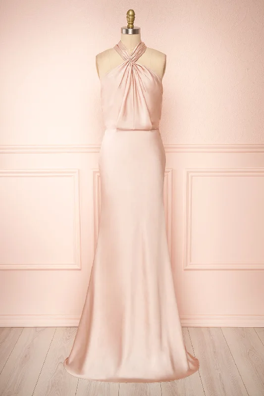 Bridesmaid dress: outfit ideas for events -Jinny Champagne | Satin Halter Maxi Dress Bridesmaid dress: outfit ideas for events -Jinny Champagne | Satin Halter Maxi Dress