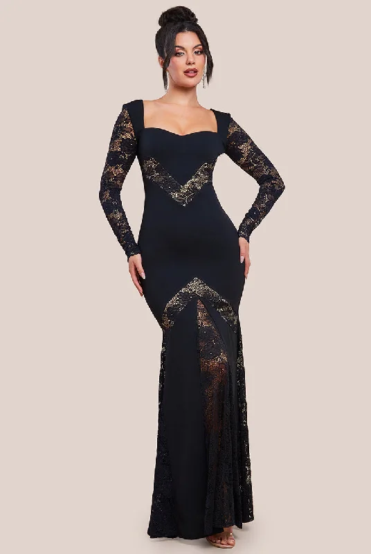 short bridesmaid dresses for petite women-Goddiva Scuba & Lace Long Sleeve Maxi Dress - Black short bridesmaid dresses for petite women-Goddiva Scuba & Lace Long Sleeve Maxi Dress - Black