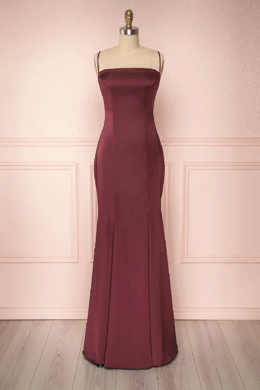 Bridesmaid dress boat wedding theme wear -Naomie Burgundy | Silky Mermaid Gown