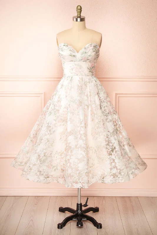 Bridesmaid dress rooftop party look style -Mahalia Pink | Midi Floral Gown w/ Sparkly Lining