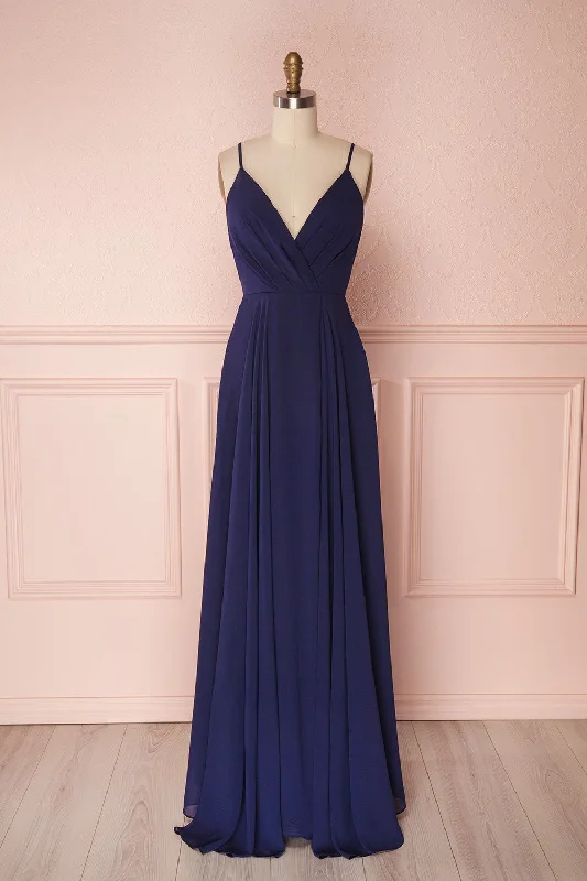Bridesmaid dress: day to night transformation -Aelis Navy | Pleated Plunging V-Neckline Gown Bridesmaid dress: day to night transformation -Aelis Navy | Pleated Plunging V-Neckline Gown