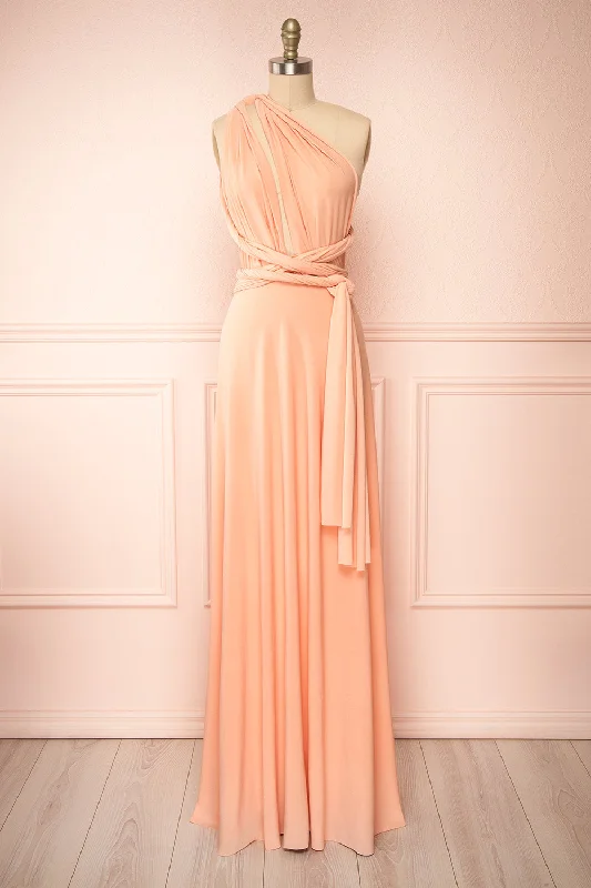 Dress for bridesmaid winter season wear -Violaine Peach | Convertible Maxi Dress
