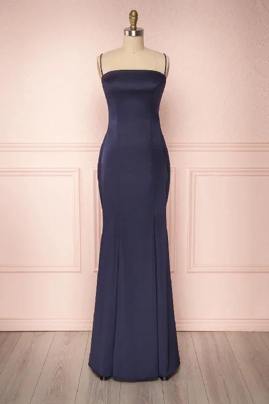 Bridesmaid dress with a plunging neckline designs -Naomie Navy | Silky Mermaid Gown Bridesmaid dress with a plunging neckline designs -Naomie Navy | Silky Mermaid Gown