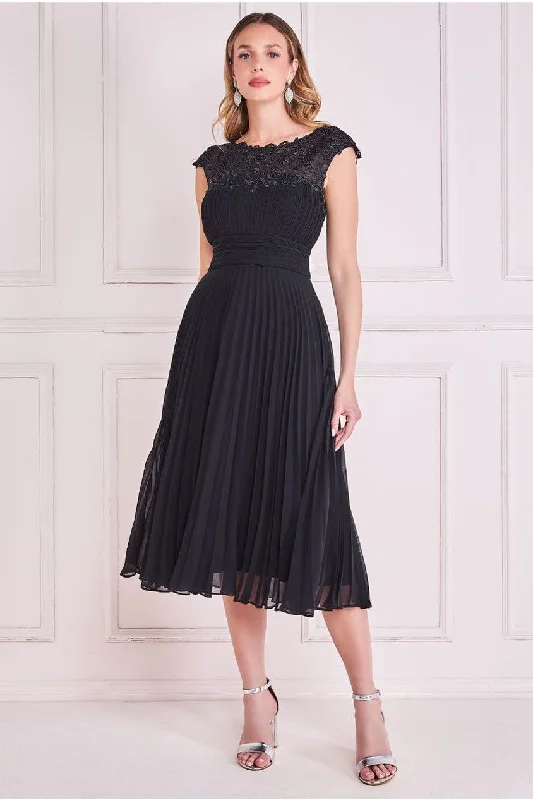 Bridesmaid dress neon colors bold style -Goddiva Crochet & Pleated Top Midi - Black