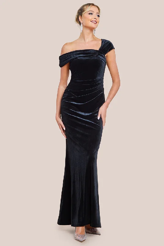 Bridesmaid dress rectangle shape looks -One Shoulder Velvet Maxi Dress - Black by Goddiva Bridesmaid dress rectangle shape looks -One Shoulder Velvet Maxi Dress - Black by Goddiva