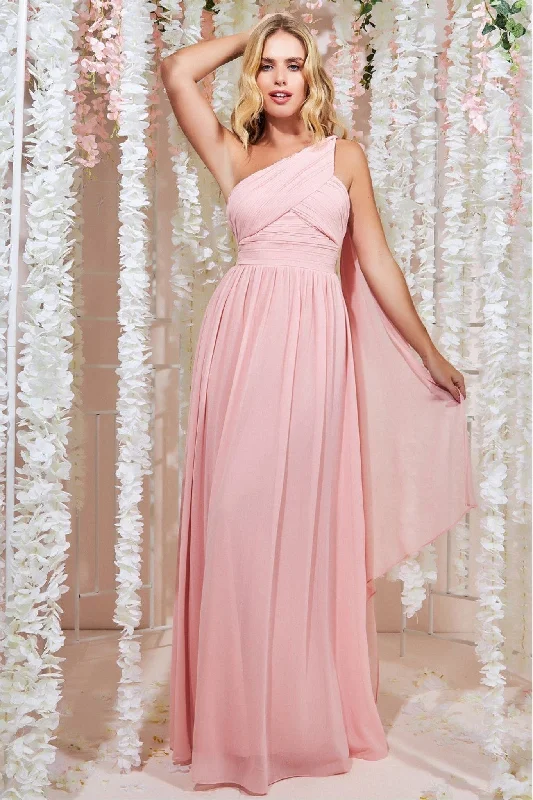 Dress for bridesmaid winter season wear -Goddiva One Shoulder Pleated Chiffon Scarf Maxi - Blush Dress for bridesmaid winter season wear -Goddiva One Shoulder Pleated Chiffon Scarf Maxi - Blush