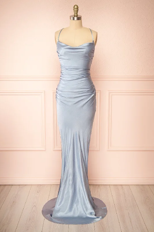 Dress for bridesmaid dazzling styles today -Amana Blue | Maxi Satin Dress w/ Cowl Neck Dress for bridesmaid dazzling styles today -Amana Blue | Maxi Satin Dress w/ Cowl Neck