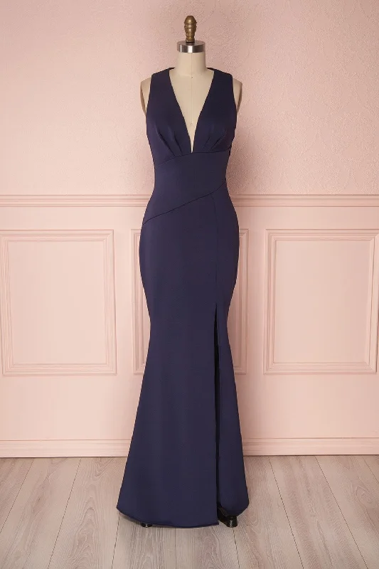 Dress for bridesmaid sophisticated styles wear -Camila Sea | Navy Blue Mermaid Gown
