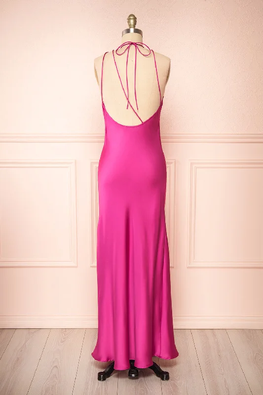 Dress for bridesmaid memorable festivity themes -Nairobi Fuchsia | Satin Maxi Dress w/ Open Back Dress for bridesmaid memorable festivity themes -Nairobi Fuchsia | Satin Maxi Dress w/ Open Back