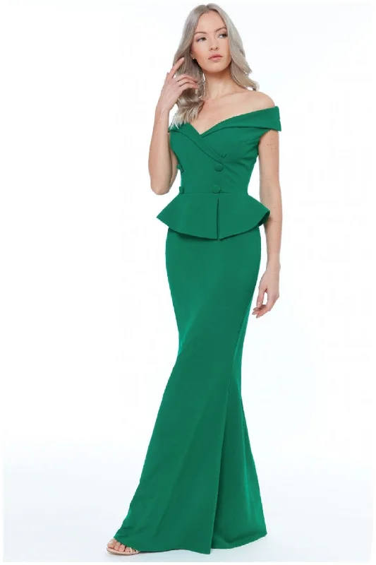 Bridesmaid dress elongates legs styles -Goddiva Bardot Crossover Maxi Dress - Vividemerald Bridesmaid dress elongates legs styles -Goddiva Bardot Crossover Maxi Dress - Vividemerald
