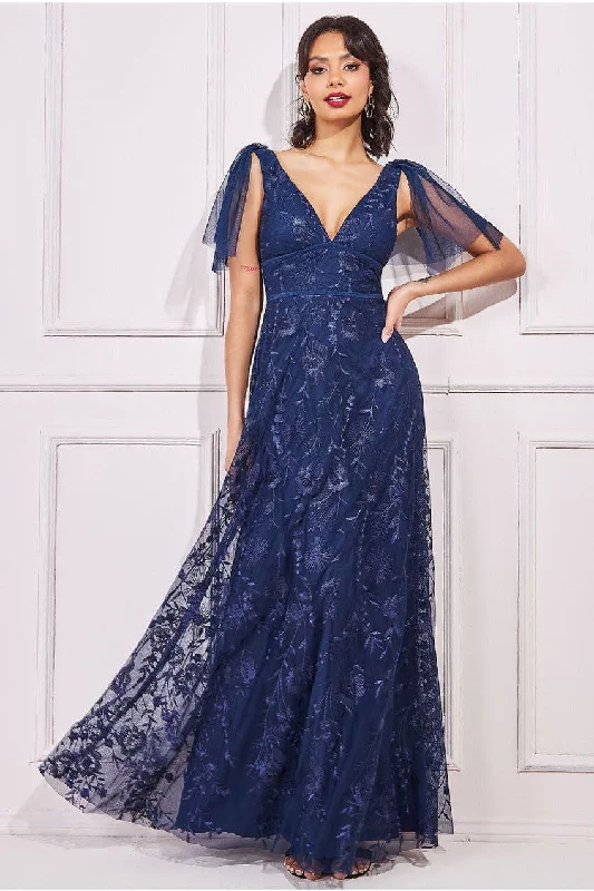 Bridesmaid dress: best color palettes ideas -Goddiva Embroidered Lace Maxi Flutter Sleeves - Navy Bridesmaid dress: best color palettes ideas -Goddiva Embroidered Lace Maxi Flutter Sleeves - Navy