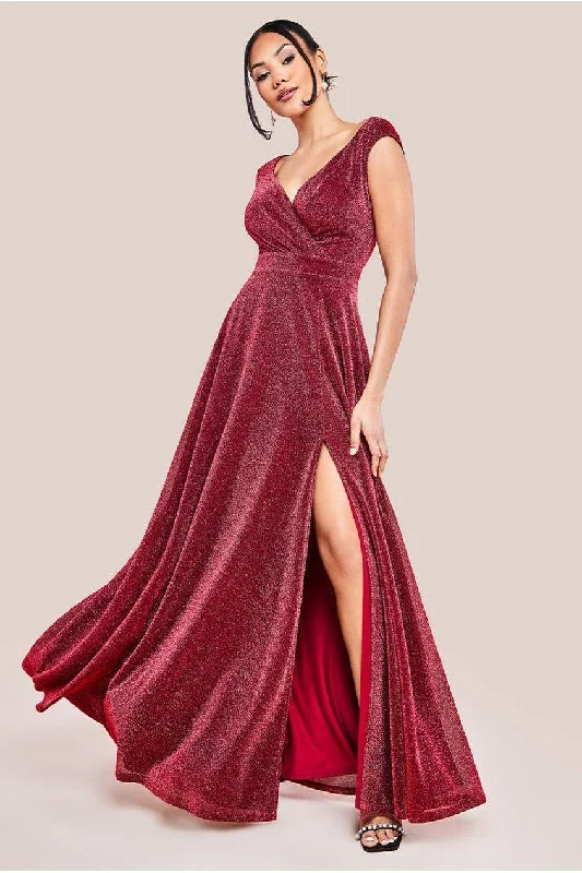 simple bridesmaid dresses for minimalist style-Crossover Lurex Glitter Maxi Dress - Wine by Goddiva simple bridesmaid dresses for minimalist style-Crossover Lurex Glitter Maxi Dress - Wine by Goddiva