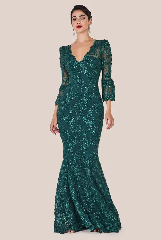 sleeveless bridesmaid dresses for hot days-Goddiva Scalloped Lace Maxi Dress - Emerald Green sleeveless bridesmaid dresses for hot days-Goddiva Scalloped Lace Maxi Dress - Emerald Green