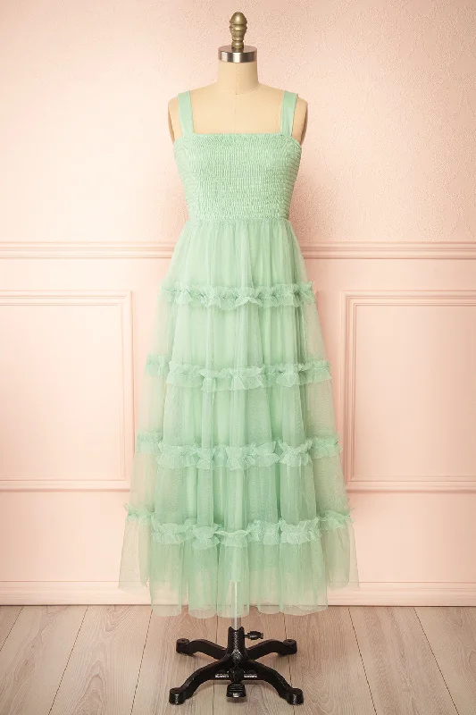Bridesmaid dress enhances confidence well -Musai Green | Long Dress w/ Ruched Top
