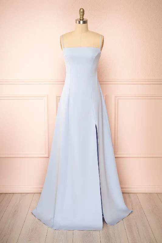 Bridesmaid dress with a halter neckline looks -Estella Blue | Maxi A-line Dress w/ Slit Bridesmaid dress with a halter neckline looks -Estella Blue | Maxi A-line Dress w/ Slit