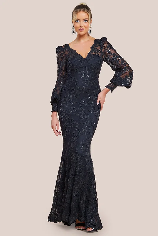 Bridesmaid dress strapless design styles -Embroidered Lace Scalloped Edge Maxi Dress - Black by Goddiva Bridesmaid dress strapless design styles -Embroidered Lace Scalloped Edge Maxi Dress - Black by Goddiva