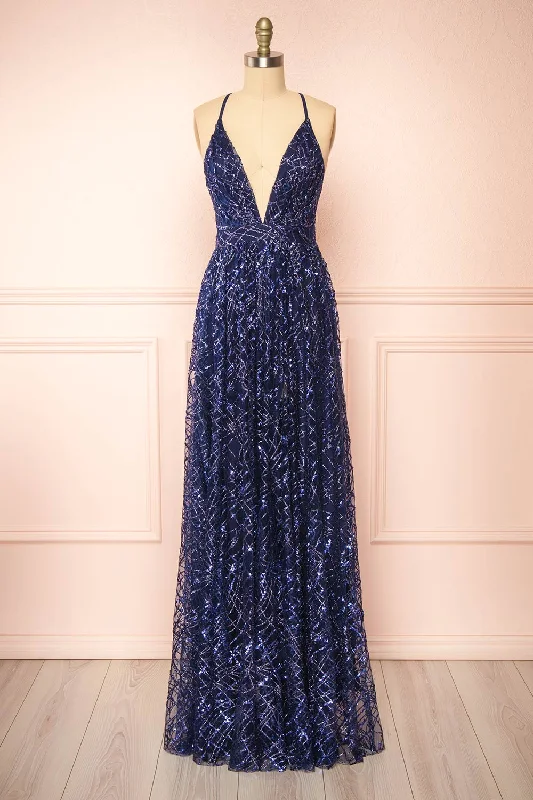 Dress for bridesmaid current styles trends -Tyffen Navy | Navy Sequin Maxi Dress