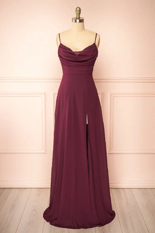 Bridesmaid dress: hair and makeup styles -Kieran Burgundy | A-Line Maxi Dress w/ Lace Bridesmaid dress: hair and makeup styles -Kieran Burgundy | A-Line Maxi Dress w/ Lace