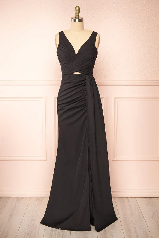 Bridesmaid dress rectangle shape looks -Serilda | Maxi Black Dress w/ Slit