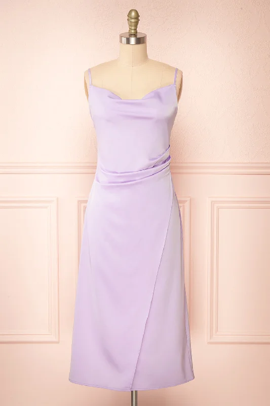 Bridesmaid dress polka dots fun style looks -Chloe Lilac | Cowl Neck Satin Midi Slip Dress Bridesmaid dress polka dots fun style looks -Chloe Lilac | Cowl Neck Satin Midi Slip Dress