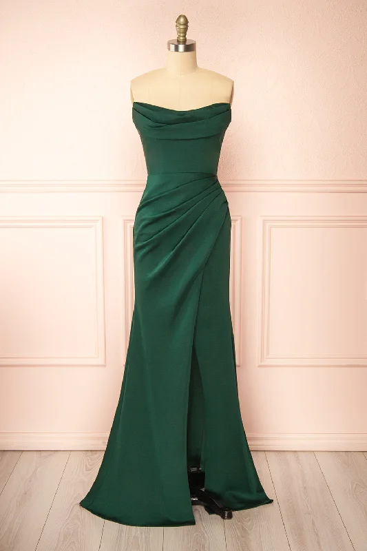 Bridesmaid dress for older women style -Ailsa Green | Strapless Gown w/ High Slit