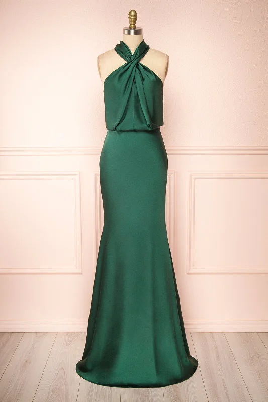 Dress for bridesmaid joyous occasions themes -Jinny Emerald | Satin Halter Maxi Dress Dress for bridesmaid joyous occasions themes -Jinny Emerald | Satin Halter Maxi Dress