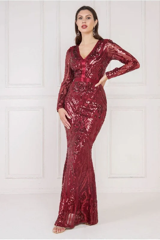 Bridesmaid dress casual gathering outfits -Goddiva Embroidered Sequin Maxi Dress - Wine Bridesmaid dress casual gathering outfits -Goddiva Embroidered Sequin Maxi Dress - Wine
