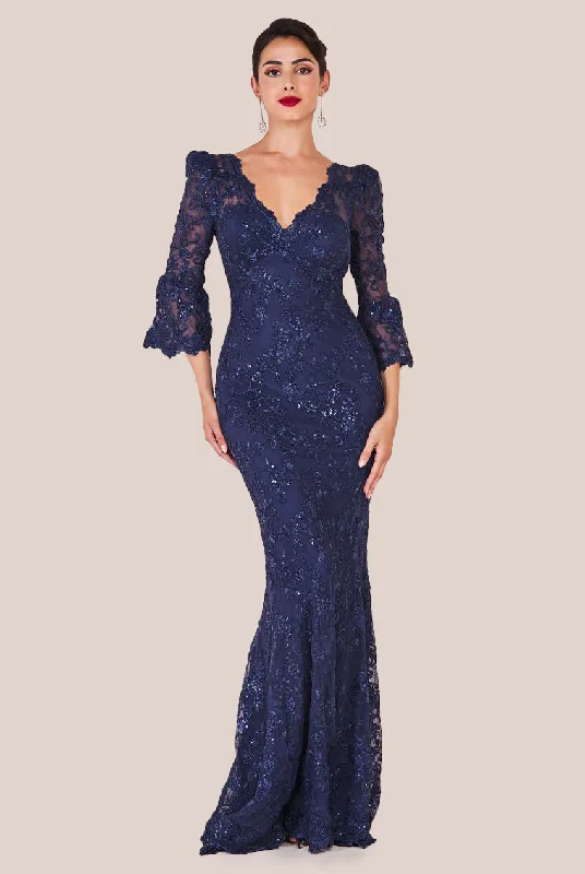 Bridesmaid dress beach party themes style -Scalloped Lace Maxi Dress - Navy by Goddiva