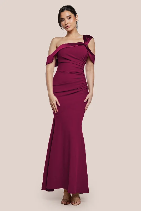 high-low bridesmaid dresses for modern twist-One Shoulder Satin Band Maxi Dress - Burgundy by Goddiva high-low bridesmaid dresses for modern twist-One Shoulder Satin Band Maxi Dress - Burgundy by Goddiva