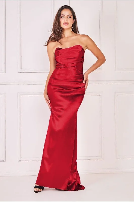 Bridesmaid dress like old Hollywood styles -Goddiva Satin Bandeau Maxi Dress - Red