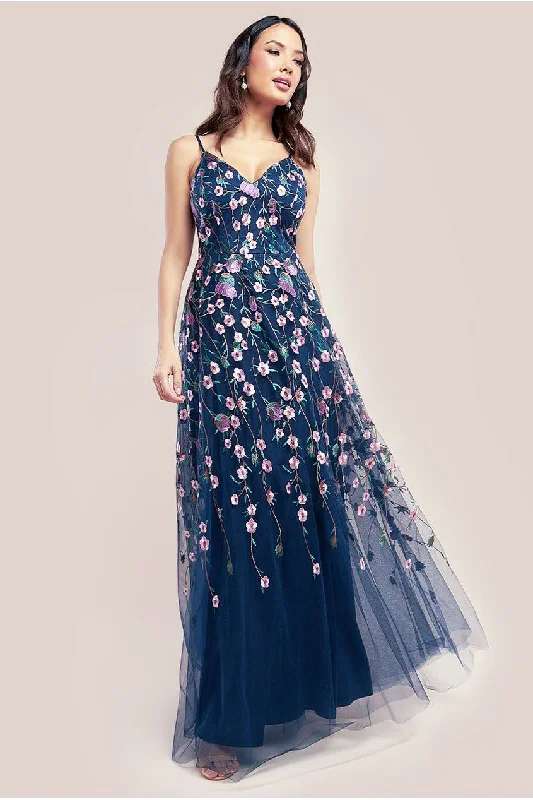 red bridesmaid dresses for bold fashion-Goddiva Sleeveless Floral Mesh Maxi Dress - Navy red bridesmaid dresses for bold fashion-Goddiva Sleeveless Floral Mesh Maxi Dress - Navy