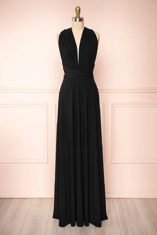 bridesmaid dresses with intricate beading-​Violaine Black | Convertible Maxi Dress