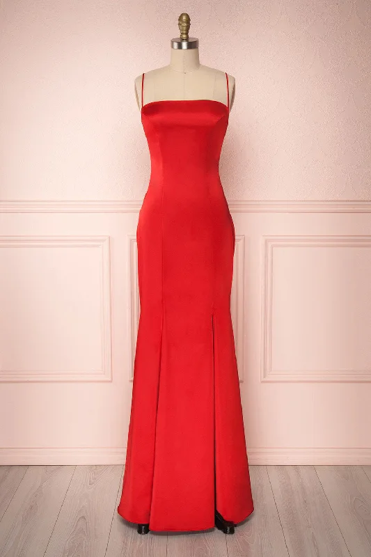 Bridesmaid dress that is easy to dance in -Naomie Red | Silky Mermaid Gown