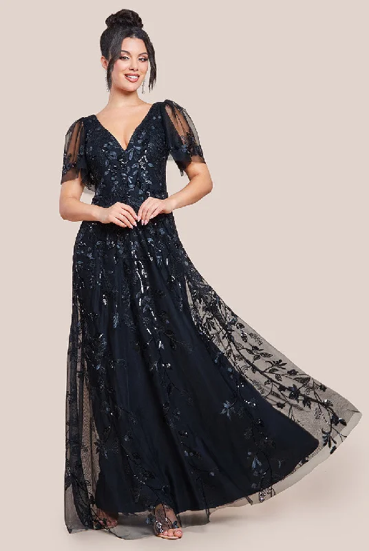 Bridesmaid dress dancing all night style -Goddiva Flared Sleeve Embroidered Maxi Dress - Black Bridesmaid dress dancing all night style -Goddiva Flared Sleeve Embroidered Maxi Dress - Black