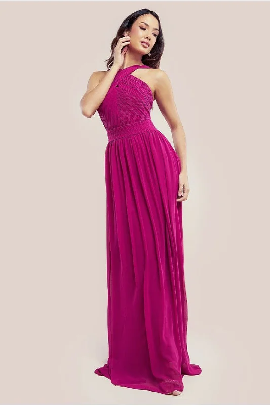 satin bridesmaid dresses for luxurious feel-Goddiva Halter Neck Chiffon Maxi Dress - Magenta satin bridesmaid dresses for luxurious feel-Goddiva Halter Neck Chiffon Maxi Dress - Magenta