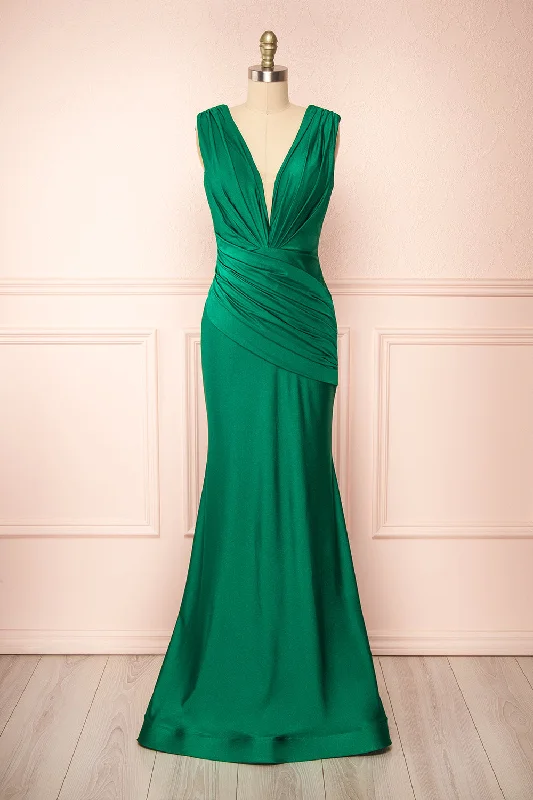 Bridesmaid dress with elegant stripes pattern -Kaya Green | Draped Mermaid Gown
