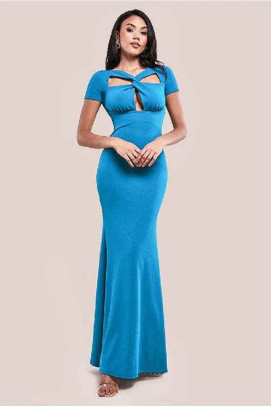 Dress for bridesmaid joyous occasions themes -Goddiva Scuba Crepe Twist Cutout Maxi Dress - Teal Blue Dress for bridesmaid joyous occasions themes -Goddiva Scuba Crepe Twist Cutout Maxi Dress - Teal Blue