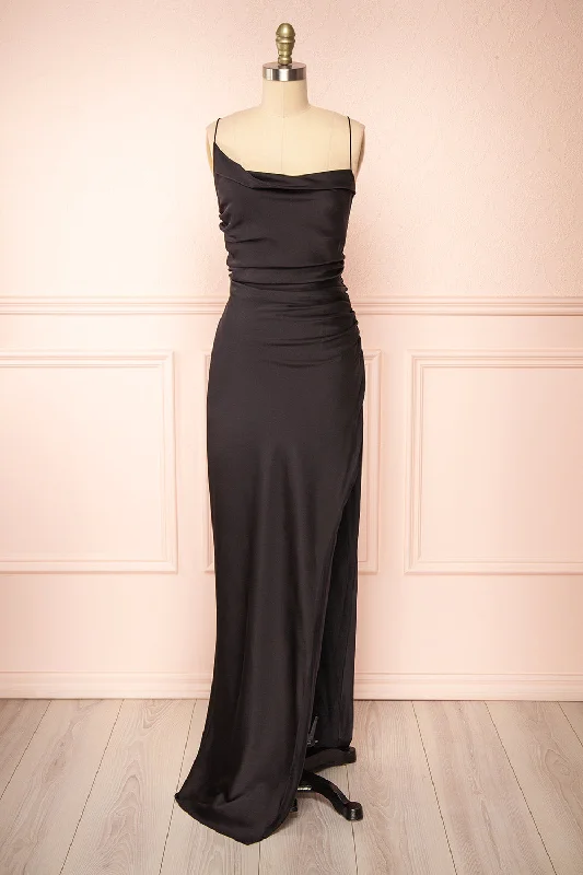 Bridesmaid dress: on a tight budget now -Sevika Black | Maxi Satin Dress w/ Cowl Neck Bridesmaid dress: on a tight budget now -Sevika Black | Maxi Satin Dress w/ Cowl Neck