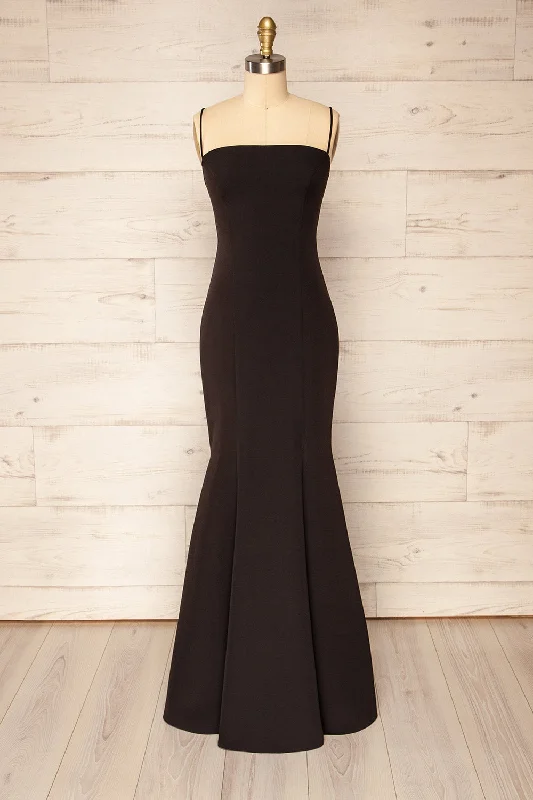 Bridesmaid dress masquerade ball themes -Milena Black | Mermaid Gown w/ Slit