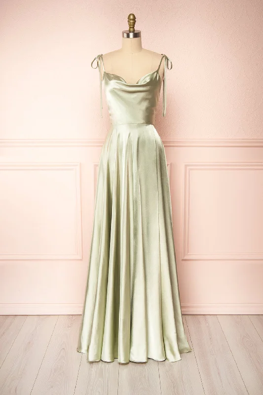Bridesmaid dress: dress codes for weddings -Moira Sage | Cowl Neck Satin Maxi Dress w/ High Slit Bridesmaid dress: dress codes for weddings -Moira Sage | Cowl Neck Satin Maxi Dress w/ High Slit